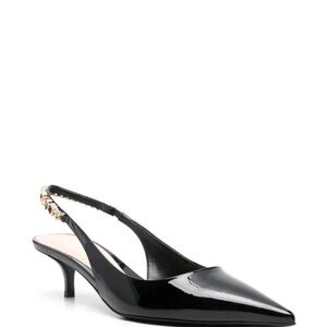 Gucci Black Patent Slingback Heels with Gold Detail